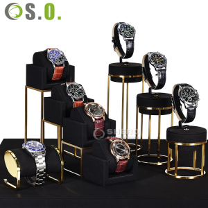 Soporte de reloj de metal de lujo Juego de estante de soporte de exhibición de reloj negro