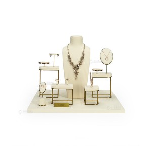 Beige Microfiber Metal Jewelry Display Set Luxury Window Stand