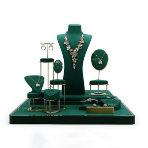 High End Microfiber Modern Display Stand Luxury Metal Jewelry Displays Sets
