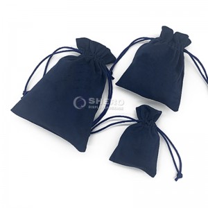 Bolsa de empaquetado azul de la joyería del terciopelo del bolso de lazo del regalo de la bolsa del terciopelo de la franela del logotipo de encargo al por mayor