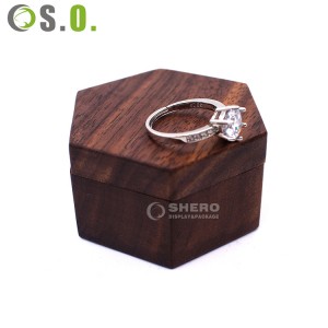 Atacado caixa de joias polígono de luxo para anel de presente de casamento caixa de anel de madeira com design personalizado interno de veludo com magnético