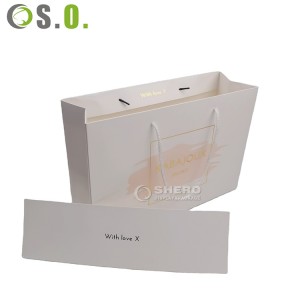 Sacs de shopping en papier cadeau blanc imprimé avec logo personnalisé de luxe, estampage doré, avec logos