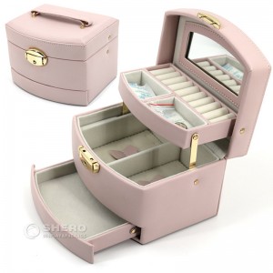 Luxo branco organizador de jóias couro do plutônio caixa de embalagem de jóias com espelho caixa de jóias de armazenamento de mesa com bloqueio em estoque