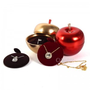 Nova chegada criativa de metal dourado jóias presente anel caixa pingente em forma de maçã para jóias de natal