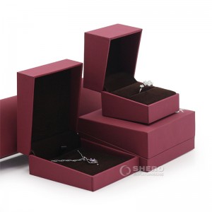 Emas Merah Muda Kulit Kertas Kotak Perhiasan Kotak Cincin Kemasan Perhiasan Liontin Bangle Kalung Grosir Kotak Kemasan Perhiasan