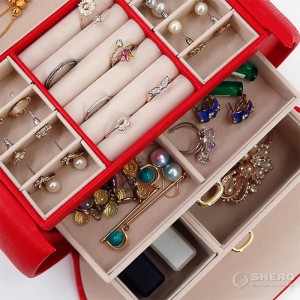 Casegrace Kotak Organizer Perhiasan Besar Multi Lapis Penyimpanan Perhiasan Organizer Rumah Kotak Hadiah Penyimpanan Laci Kulit PU Logam