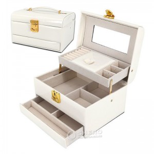 Caja de almacenamiento organizadora portátil de cuero PU, caja de regalo de joyería al por mayor, joyero de viaje personalizado de lujo con espejo