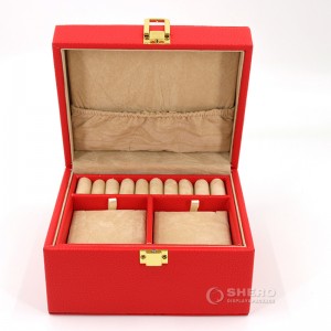 Красная женская шкатулка для драгоценностей, 3-слойная портативная дорожная коробка для хранения ювелирных изделий среднего размера из искусственной кожи с замком