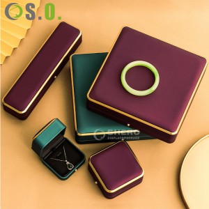 Luxury green PU Leather Jewelry Box With gold Stamping Customized Logo For Jewellery