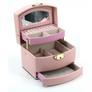 Luxury white Jewelry Organizer PU leather Jewelry packaging case with Mirror Desktop Storage Jewelry Box with lock in stock