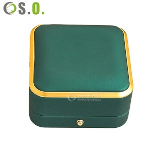 Luxury green PU Leather Jewelry Box With gold Stamping Customized Logo For Jewellery