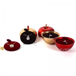New Arrival Creative Metal Golden Jewelry gift  Ring Pendant box apple shaped for Christmas Jewelry