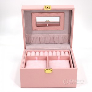 Kotak Kemasan 2 Laci Perhiasan Tiga Lapis Kulit PU Kotak Organizer Perhiasan Kotak Penyimpanan Gelang Kalung Cincin Perhiasan