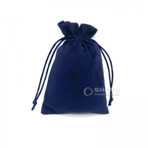 Pochette en velours de flanelle bleue avec Logo personnalisé, emballage cadeau avec cordon de serrage, pochette pour bijoux, vente en gros