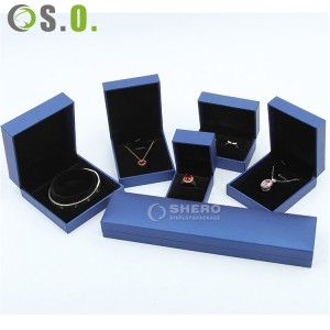 Klassisches, besonderes, schwarz-blaues Papier-Kunstleder-Kunststoff-Geschenketui-Set, Anhänger-Ohrring-Halsketten-Ring-Schmuck-Schmuck-Verpackungsbox