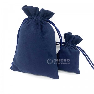 Groothandel op maat logo blauw flanel fluwelen zakje geschenktasje met trekkoord verpakking fluwelen sieradenzakje