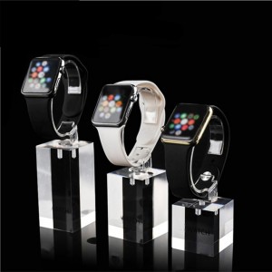 Estante de exhibición de reloj acrílico para hombre, estante de exhibición de reloj inteligente de cristal transparente para mujer, soporte con logotipo personalizado