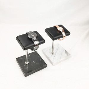 Exhibidor de reloj de mármol de lujo, personalizado, de China, soporte para pulsera de reloj de cuero negro, soporte para presentación de joyería