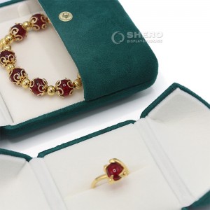 Boîtes de luxe en velours avec Logo personnalisé à deux portes ouvertes, boîtes à bijoux avec anneau vert, pendentif, Bracelet