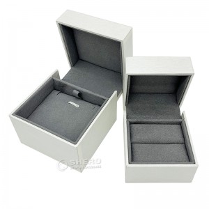 صندوق مجوهرات خشبي أبيض عالي الجودة بشعار مخصص مخملي داخل صندوق تعبئة المجوهرات المصنوع من الجلد