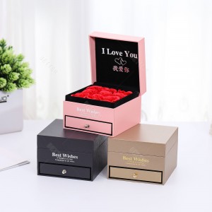 Wholesale double layer gift box custom logo valentine day packing jewelry packaging Drawer box with Rose flower