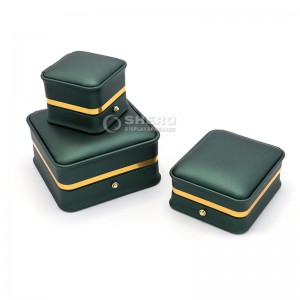 High Grade PU Leather Ring Pearl Jewellery Box Set With Decoration Button Luxury Custom Design Gold Trim Jewellery Packing Box