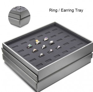 Fabriek groothandel ring oorbellen metalen sieraden display lade op maat logo sieraden organizer lade fluwelen lederen sieraden displaystandaard