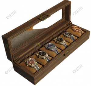 وسادة مخملية عالية الجودة من خشب الجوز داخل صندوق تخزين للساعة، صندوق منظم لساعة الوجه مع قفل