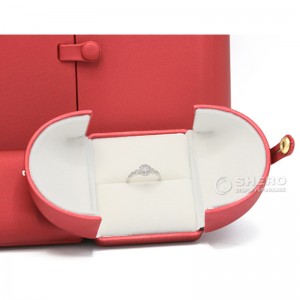 Criativo duplo aberto anel vermelho colar caixa logotipo personalizado couro do plutônio casamento pulseira exibição embalagem caixa de presente
