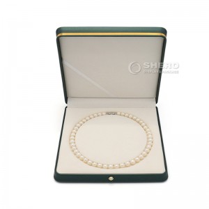 Caja de joyería de perlas con anillo de cuero PU de alta calidad, conjunto con botón de decoración, caja de embalaje de joyería con adorno dorado de diseño personalizado de lujo
