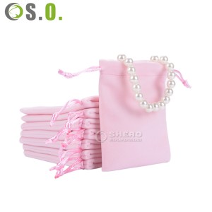 Bolsa de veludo rosa preta personalizada com cordão para embalagem de joias para presente