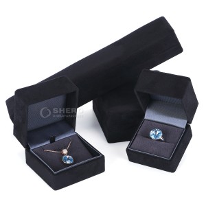 Caixa de joias de veludo preto de alta qualidade para brincos com pingente de anel