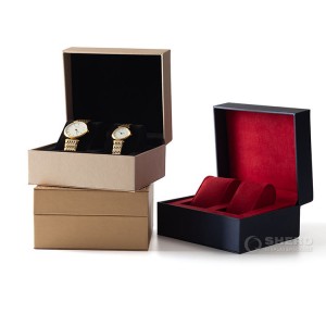 Hoge kwaliteit horlogekast Hoge kwaliteit riempakketdoos Zwarte houten horlogeopbergdoos voor dubbele 2 horloges