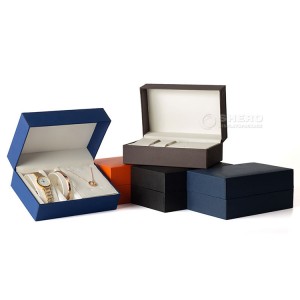 Cajas de regalo de madera azul para reloj personalizado, embalaje de lujo de alta calidad, collar, colgante, brazalete, caja de reloj