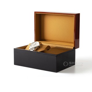 卸売高級黒漆木製時計ボックス時計包装木製収納ボックスロゴ付きカスタム木箱
