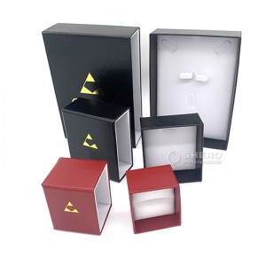 Caja de joyería con cajón para pulsera, embalaje de regalo de cartón de papel negro deslizante, logotipo personalizado impreso, venta al por mayor de lujo