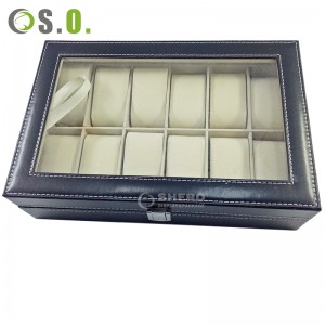 Factory Direct Valentine Gift 12 Slot Pu Leather Watch Organizer Box Black Watch Storage Display Tray