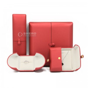 Rote doppelt offene Design-Knopfverriegelung PU-Schmuckverpackungsbox Ring-Ohrring-Armband-Schmuckschatulle