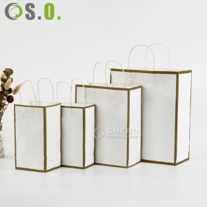 White brown edge Paper Bag Recycled Brown Kraft Paper Bags With Handle Paper Shopping Bag With Your Own Logo
