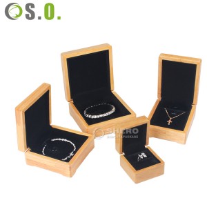 Scatola per braccialetti con ciondolo elegante per gioielli di lusso con logo personalizzato Scatola per anelli in legno con interno nero per gioielli