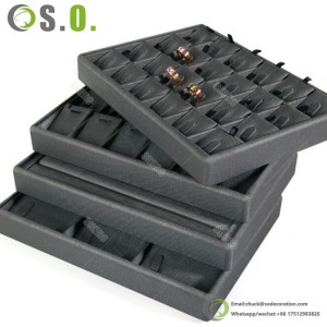 Custom Luxury Black Leather Grey Jewelry Tray 35 Cm Stackable Bracelet Necklace Ring Display Tray For Jewelry Showcase