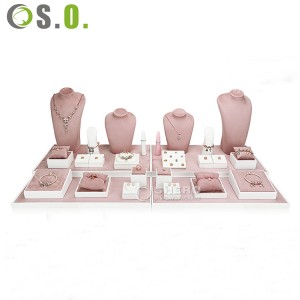 Sistema rosado vendedor caliente de la exhibición de la joyería modificada para requisitos particulares sistema completo del pendiente del collar del brazalete