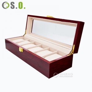 Custodia per orologio in legno personalizzata con scatola portaoggetti trasparente di alta qualità a 6 slot con chiusura in metallo