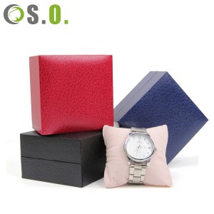 ファッション最高品質の革仕上げベルベット枕時計梱包箱黒赤青時計ボックス