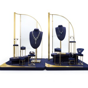 Navy Blue Jewelry Window Display Stand Necklace Earrings Racks Set