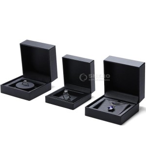 Custom Logo Top Quality Black PU Leather paper Suede Insert Boxes Ring Necklace Bracelet Gift Packaging Plastic Jewelry Box