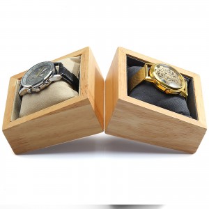 Soporte de exhibición de pulsera de reloj de joyería de madera con base de madera de pino y almohada de cuero para joyería