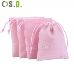 Bolsa de veludo rosa preta personalizada com cordão para embalagem de joias para presente