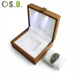 Caja de reloj de lujo personalizada cuadrada caliente de la venta del diseño único del cuero de la PU de la caja de reloj de lujo con la luz llevada