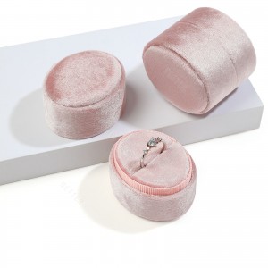 리본으로 포장하는 섬세한 수제 사용자 정의 작은 쉘 링 귀걸이 벨벳 여행 라운드 핑크 보석 상자